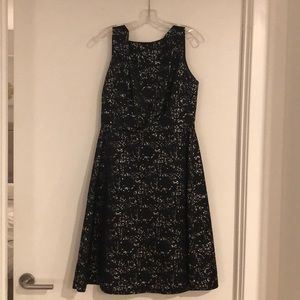 Black satin a line dress with silver specks